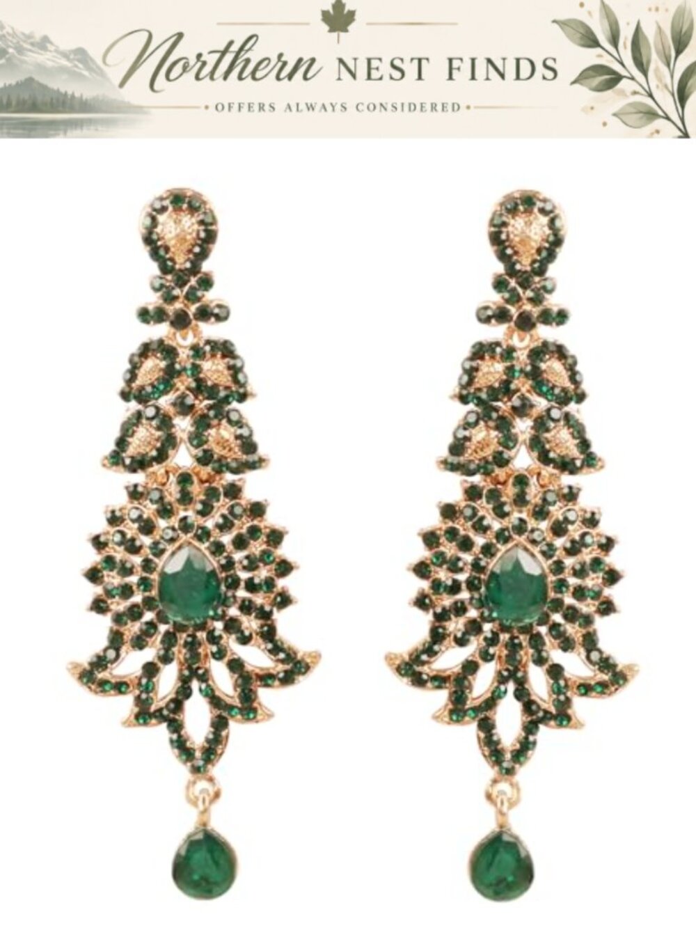 Extra Long Chandelier Earrings Handcrafted Rhinestone Crystal Gold Tone for